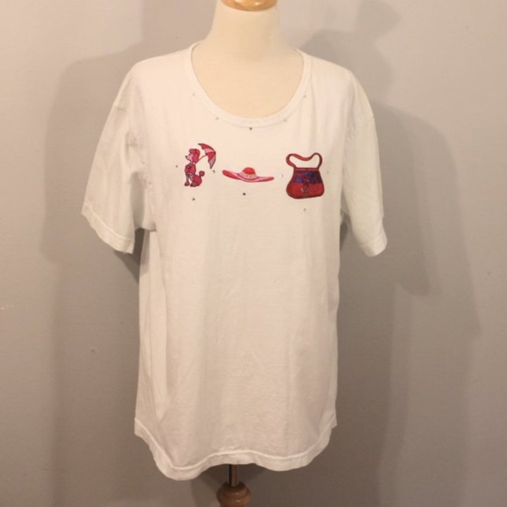 Gaziani XL White Shirt Top Poodle Purse Hat Rhinestones Embellished